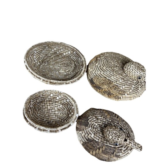 Vintage 10"‎ Duck Nesting Baskets w/ Lids Coiled Straw Folk Art Decor 4 Pc Set - Picture 2 of 12